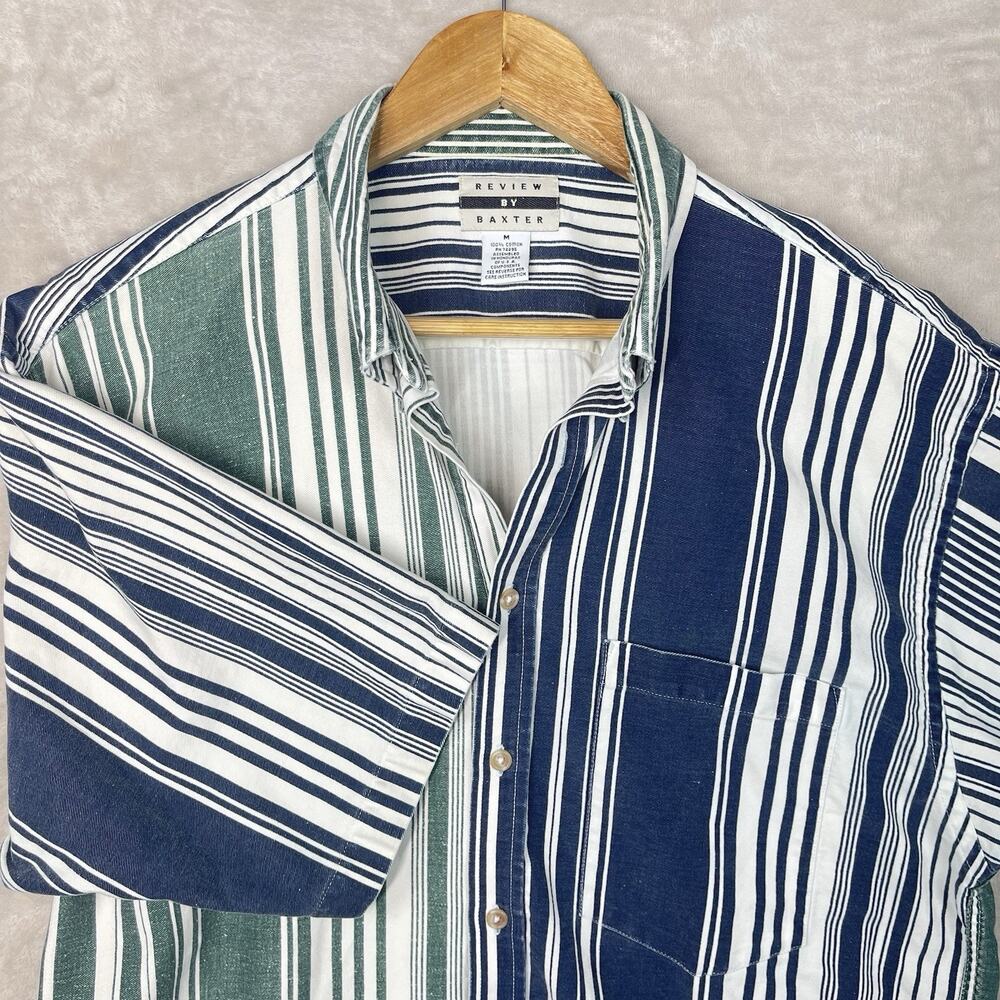 Vintage Review by Baxter 90s Denim Shirt Men's Med Striped Oversized Grungecore